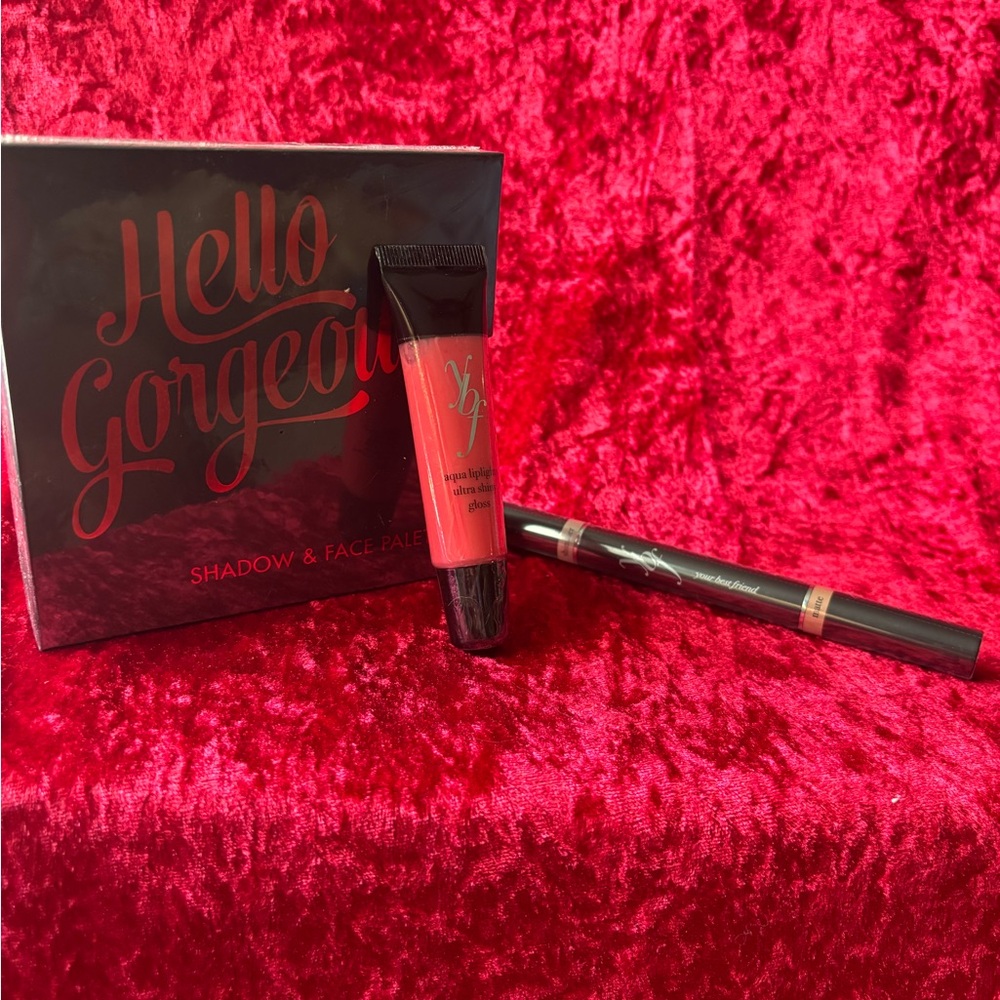 #B110 NWT Your Best Friend Trio: Face/Eye Pallet, Lip Gloss, & Brow Highlighter